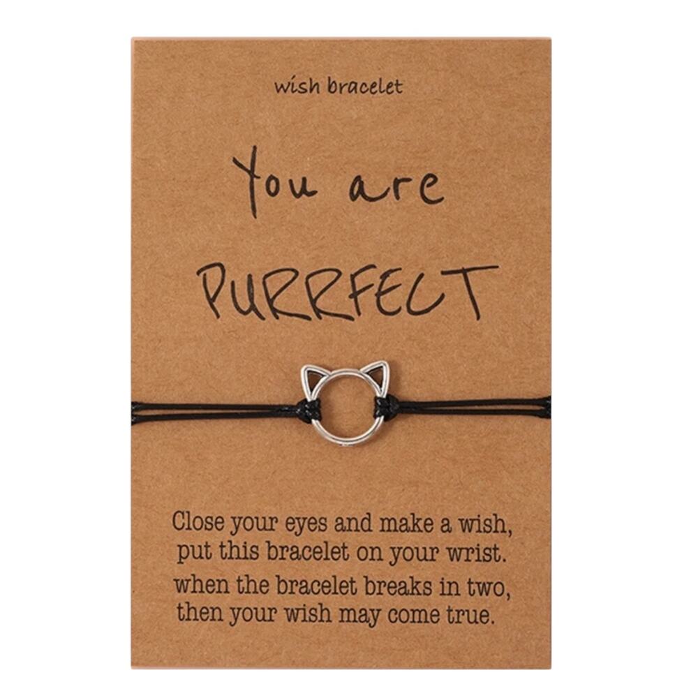 Cat Wish Bracelet “You Are Purrfect” Adjustable Cord  String Friendship Bracelet